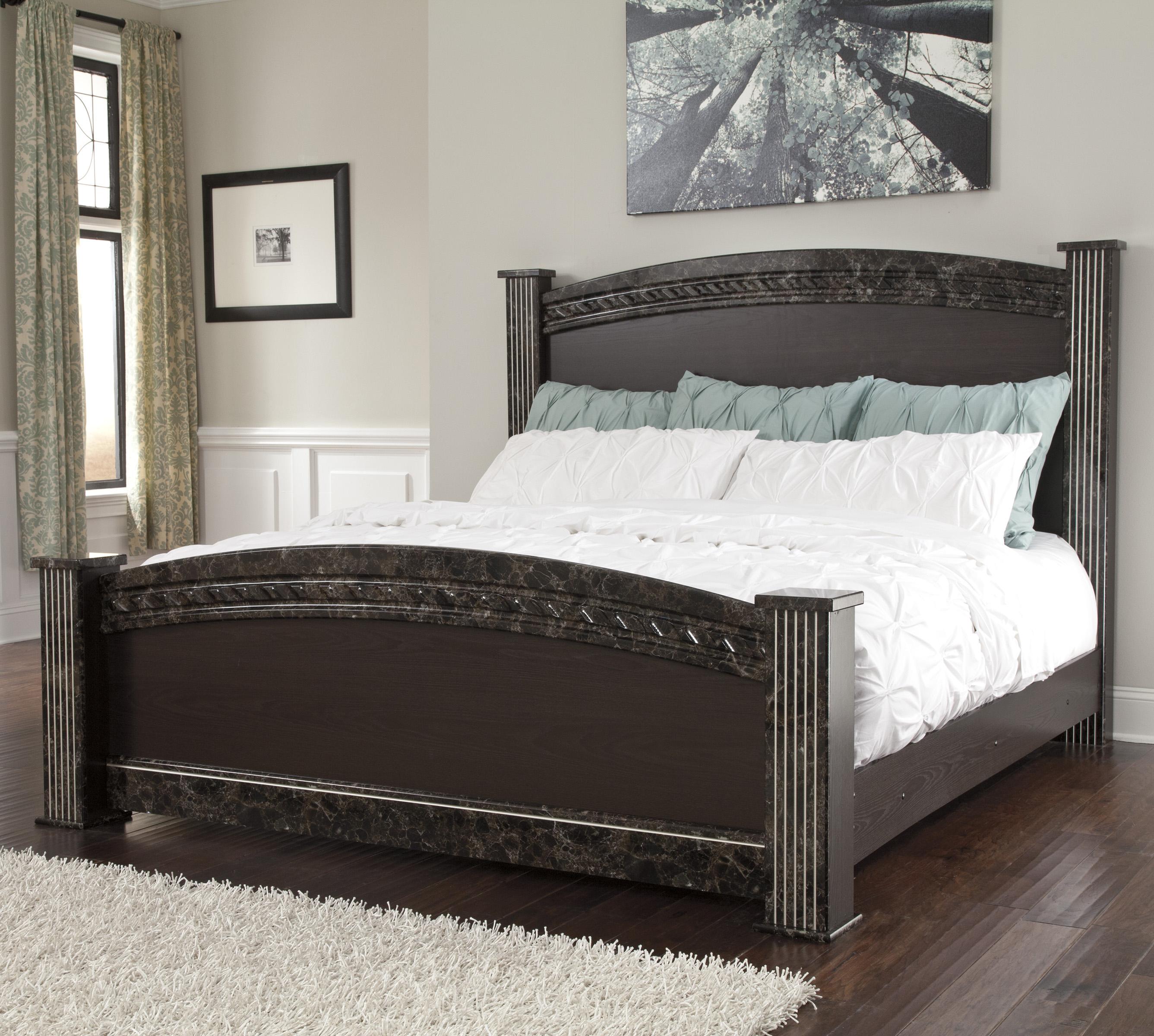 Signature Design by Ashley Vachel Traditional King Poster Bed with Faux Marble Trim Del Sol